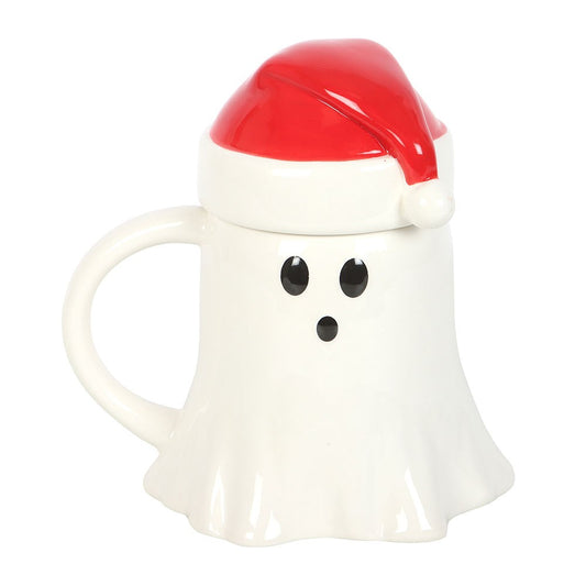Merry Creepmas Ghost Tasse mit Nikolausmützen-Deckel (500 ml)