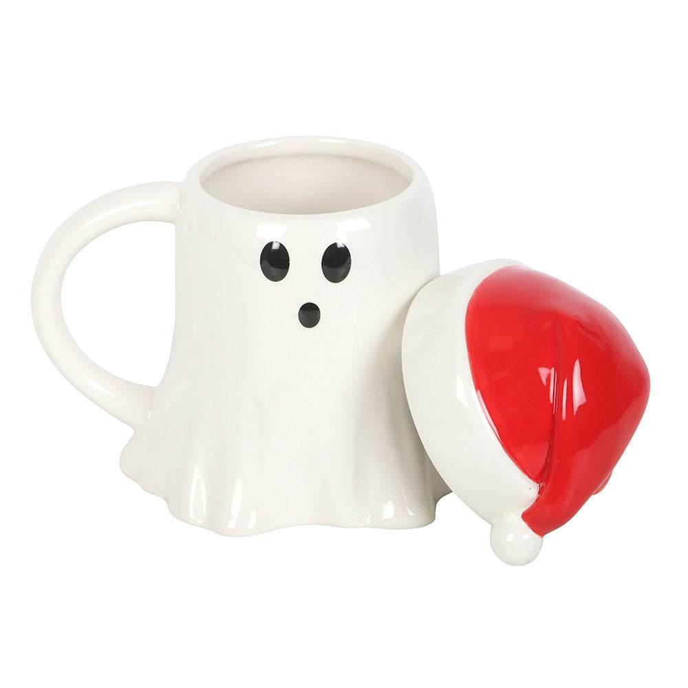 Merry Creepmas Ghost Tasse mit Nikolausmützen-Deckel (500 ml)