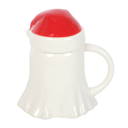 Merry Creepmas Ghost Tasse mit Nikolausmützen-Deckel (500 ml)
