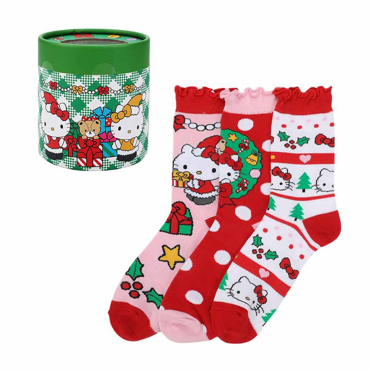 Sanrio Hello Kitty Christmas Box Crew Socken 3-Pack BWCRF71R